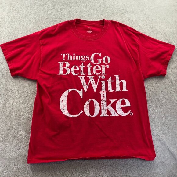 Vintage Booke T-Shirt XL Red "Things Go Better With Coke" Cotton Tagless - Picture 6 of 7